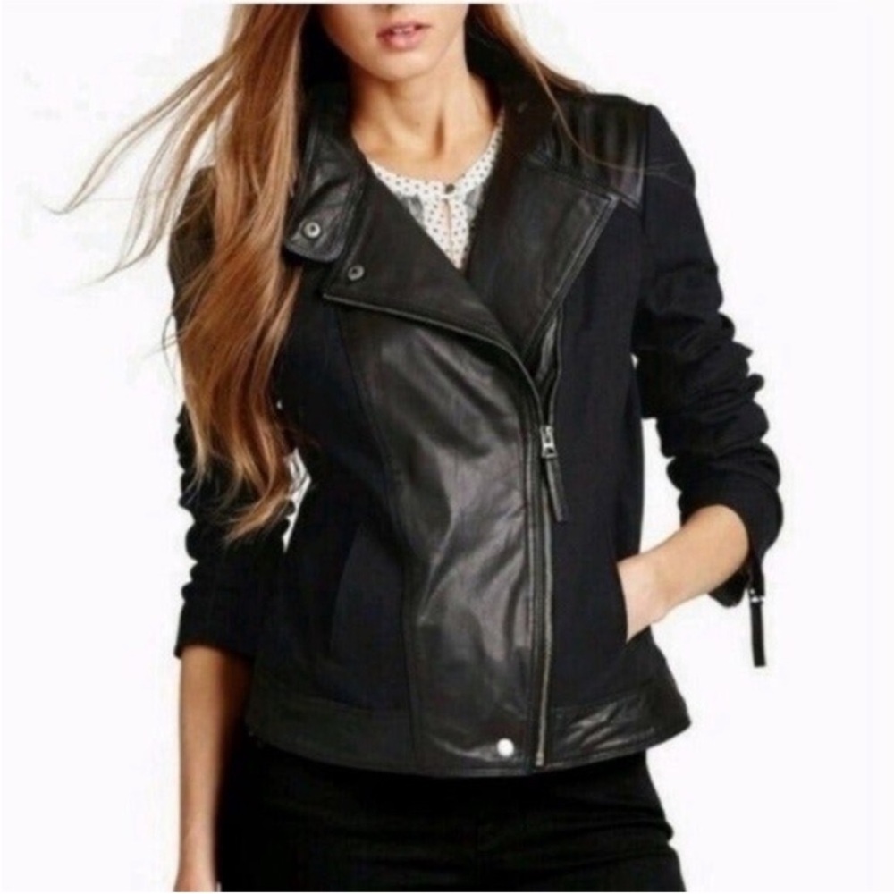 Lucky Brand Black Leather Moto Jacket XS